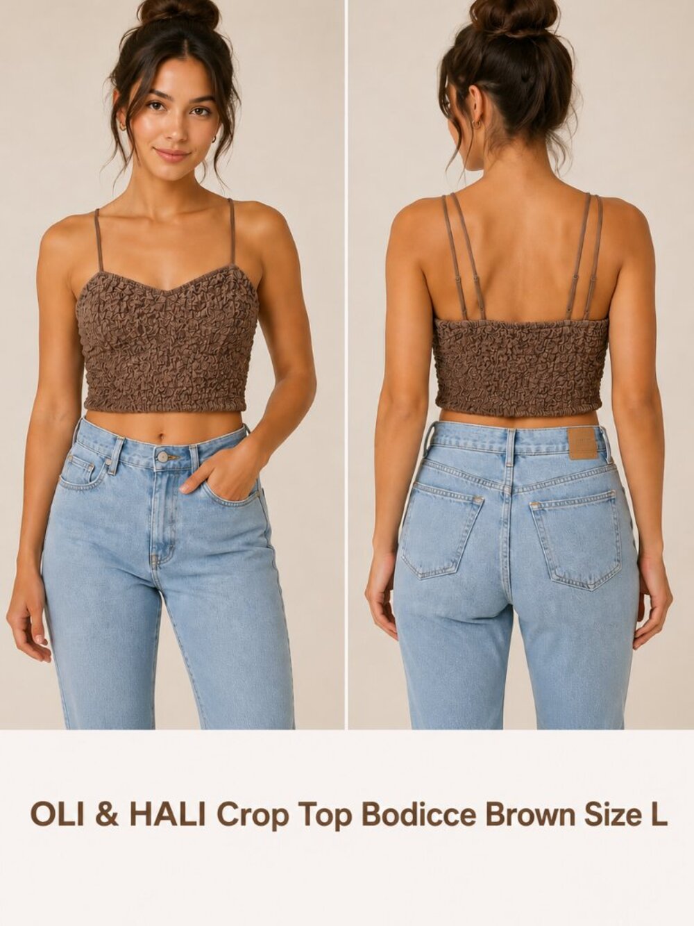 🤎 Oli & Hali Textured Crop Top Bodice | Brown | Size L 🤎